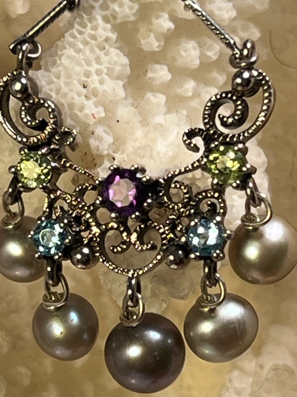 Vintage sterling silver Chandelier earrings w/intricate filigree accents, 11.5gm - Picture 4 of 10